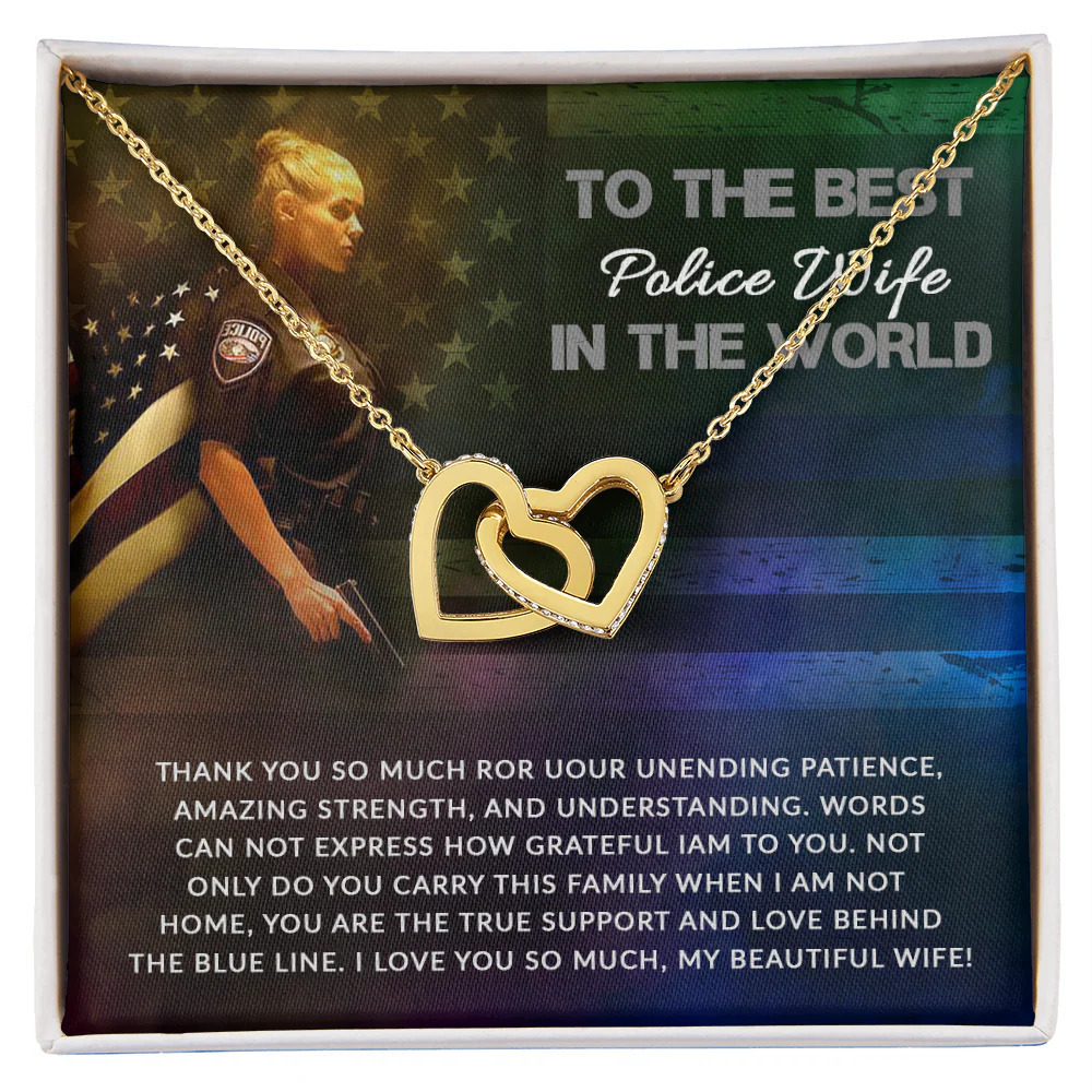 Police Wife Patience Inseparable Hearts CZ Necklace Gold Tone Standard Box